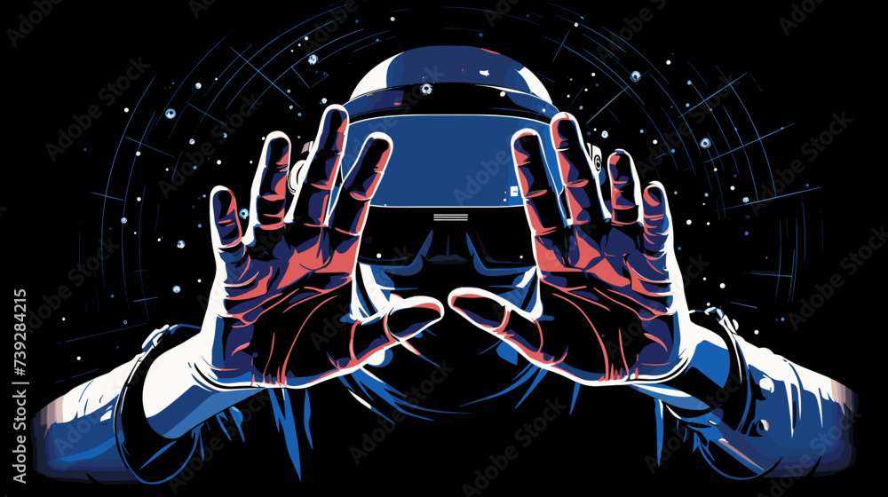 Wall mural Abstract software engineer's hands with a VR headset  representing virtual reality software. simple Vector art