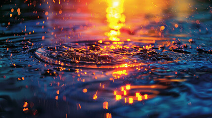 Sparkling water reflecting the colors of a sunset - obrazy, fototapety, plakaty