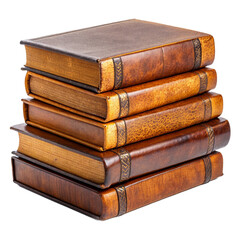 Stack of Old Leather Bound Books - Vintage Antique Literature Isolated on White Background