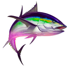 Black fin tuna. Realistic isolated illustration.