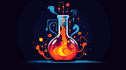 Abstract laboratory flask with a flame  representing combustion and heat experiments. simple Vector art - obrazy, fototapety, plakaty