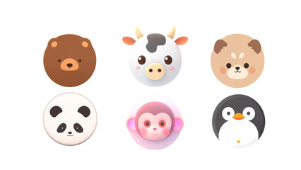 Obraz premium set of animals 3d icons, cute shape,Collection isolated on transparent background