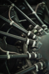 Fototapeta premium Old radial engine closeup, small details of historic cargo transport and vintage machinery