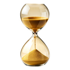Golden Hourglass with Sand Trickling Down - Antique Time Countdown Timer Isolated on White Background