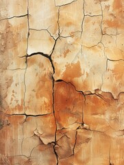Fototapeta premium Sunlit highlights accentuate the deep cracks in the soil, showcasing nature's artwork in warm earth tones.