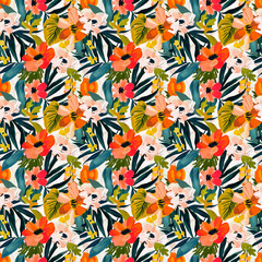 Naklejka premium Colorful floral seamless pattern, abstract flowers, vibrant color, floral pattern, flower wallpaper