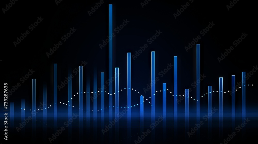 Poster Dynamic business performance visualization: bar chart with line indicator demonstrating effectiveness on dark blue background

