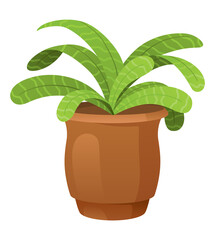 Houseplant with leaves in flower pot. Gardening concept. 3d icon. Cartoon minimal style