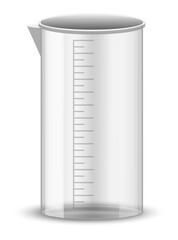 Plastic or glass measure jug. Realistic glass cup with measurement scale for volume isolated. Container for cooking or chemicals. icon