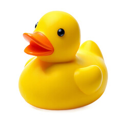 Single Yellow Rubber Duck - Cute Bath Toy Isolated on White Background