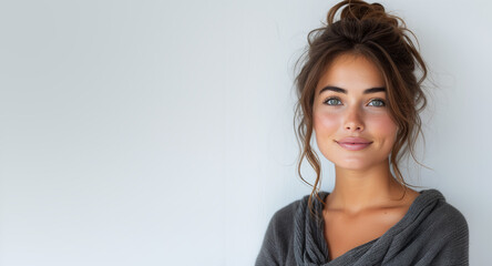Fototapeta premium Portrait of a woman on a light grey background