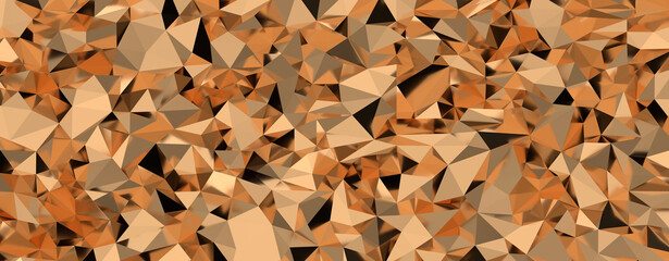 Abstract 3D render illustration,Surface gold crystal geometric triangle and Polygonal shapes template
