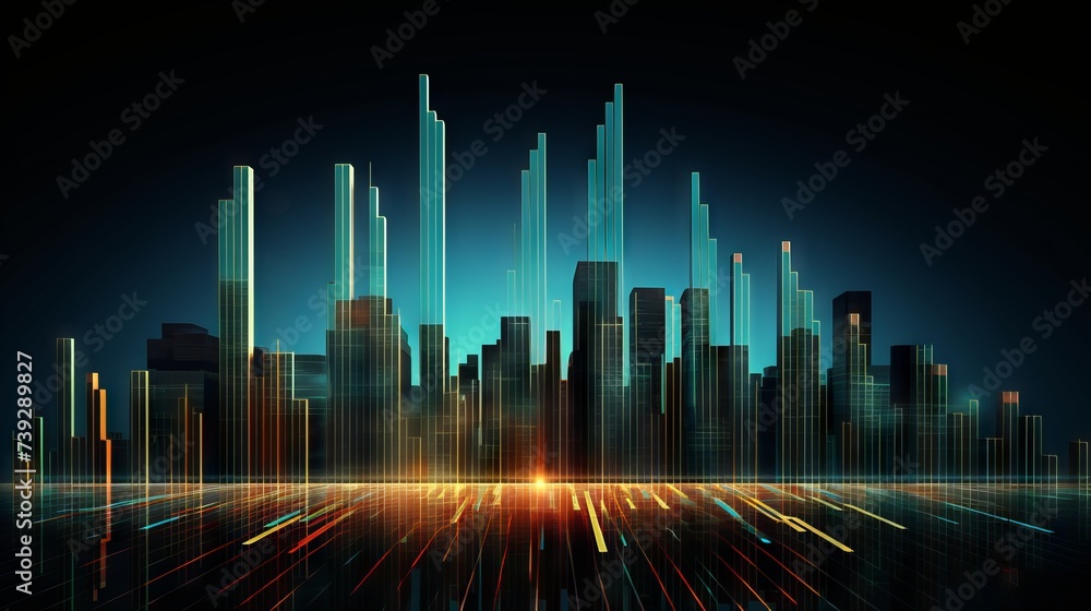 Poster dynamic financial analysis: business statistics background with bar graph & candlestick chart illust