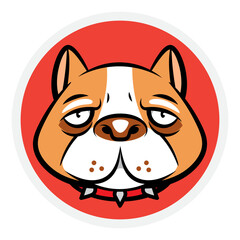 Funny Pitbull Dog head badge cartoon characters with circle as background. Best for sticker, badge, logo, and mascot with Pet themes