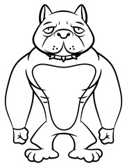 Muscular Pitbull Dog cartoon characters wearing a dog collar and standing as a guardian. Best for outline, logo, and coloring book with Pet themes