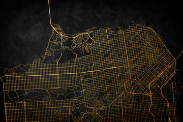San Francisco on USA map golden street map in California.