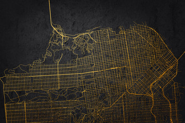 San Francisco on USA map golden street map in California.