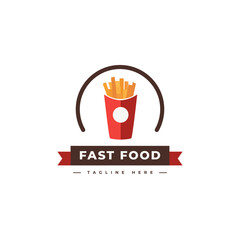Fast food logo with fries object, minimalist style. Suitable for fries product.