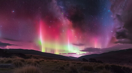 Fototapeta na wymiar Aurora Borealis and Australis: Photograph the Northern Lights (Aurora Borealis) or Southern Lights (Aurora Australis) dancing across the night sky. Generative AI