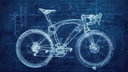 Blueprint of Tomorrow, Intricate Design of a Futuristic Engineering Bicycle, Merging Innovation with Functionality.
