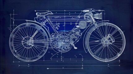 Blueprint of Tomorrow, Intricate Design of a Futuristic Engineering Bicycle, Merging Innovation with Functionality.