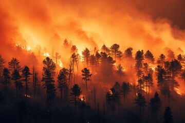 Devastating scene of a forest ablaze, with trees consumed by wildfire and thick smoke filling the air, Photo --ar 3:2 --stylize 50 --v 6 Job ID: 60025f51-c42d-44d5-8b90-0f75d39ed274