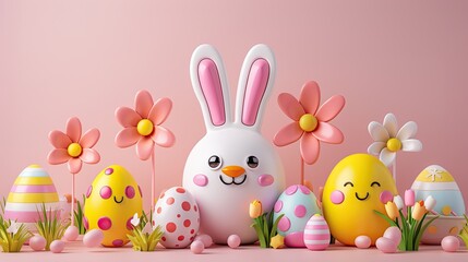 Obraz premium 3d illustration, some items about easter, icons and symbols in clip art style 