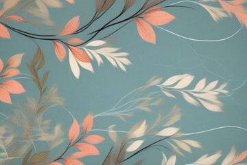 Abstract background of pastel shades with pattern of leaves on branches.