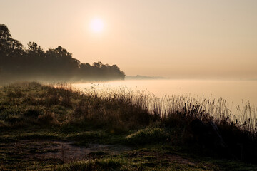 Sunrise at lake Fogliano (lago di Fogliano), Circeo National Park, Italy
