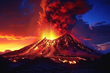 Volcanic chaos: molten lava spews from the crater, creating a striking image of Earth's dynamic forces