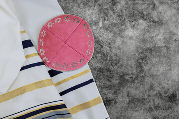 Prayer holy shawl tallit, kippah are symbols of Jewish Orthodox holidays