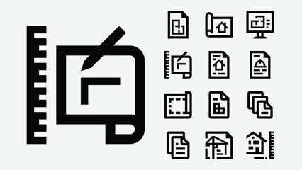 Construction Documents Blueprint Outline Icons