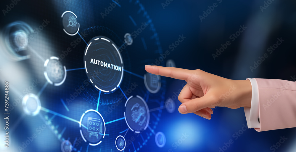 Poster automation 3d icon. business industrial process workflow optimisation