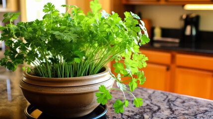 A captivating still life of vibrant parsley plants arranged in an herb garden, showcasing freshness and natural beauty. Ideal for culinary or gardening concepts.