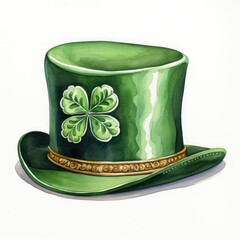 st patricks Day theme hat, green top hat, white background