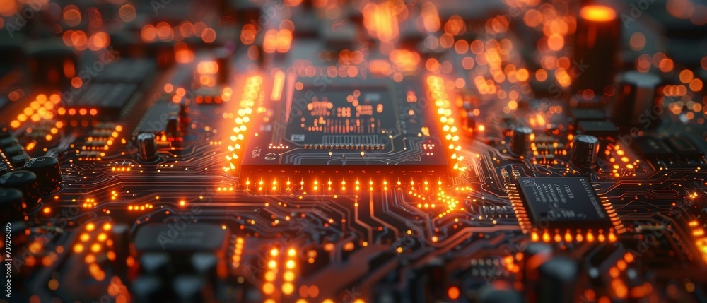 Aufkleber Digital Lines Move Data. Advanced Technology Concept Visualization: Circuit Board CPU Processor Microchip Starting Artificial Intelligence.