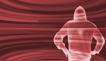Person blended with abstract red wave patterns depicting concepts of digital identity and cyber...