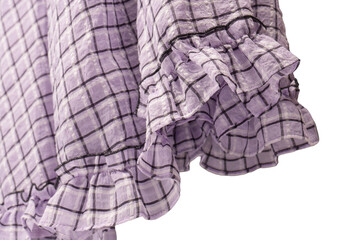 Violet dress frills isolated on white background. Checkered dress.