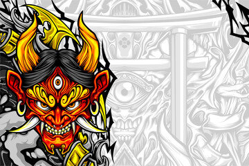 japanese oni mask illustration for your design