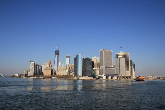 New York City, Manhattan skyline from East River waterfront in New York City, United States.