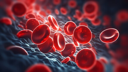 Close-up of blood flow of blood cells, white blood cells, red blood cells