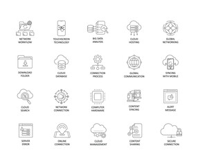 Touch Screen Technology and Big Data Analysis Vector Icons: Digital Interface.