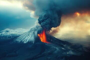 Volcanic chaos: molten lava spews from the crater, creating a striking image of Earth's dynamic forces