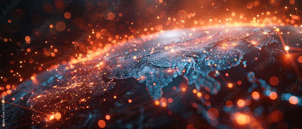 Leinwandbilder global world network and telecommunication on earth. cryptocurrency and blockchain and iot.
