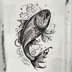 Fish Tatto Design Vector Very Cool