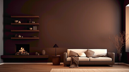 A radiant chocolate brown wall, exuding warmth and earthy simplicity without any furniture.