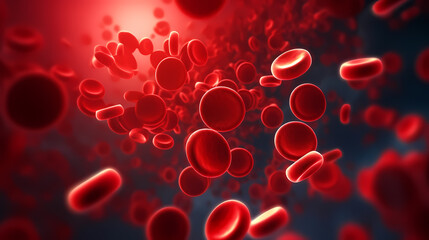 Close-up of blood flow of blood cells, white blood cells, red blood cells