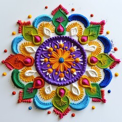 rangoli for the Indian festival Holi on a white background, colors