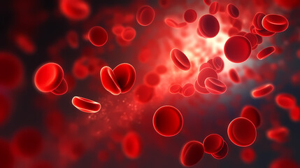 Close-up of blood flow of blood cells, white blood cells, red blood cells