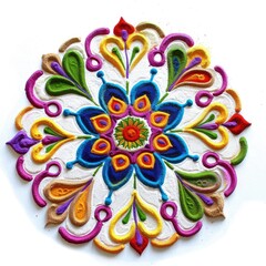 traditional Thai art, rangoli for the Indian festival Holi on a white background, colors, flower patterns